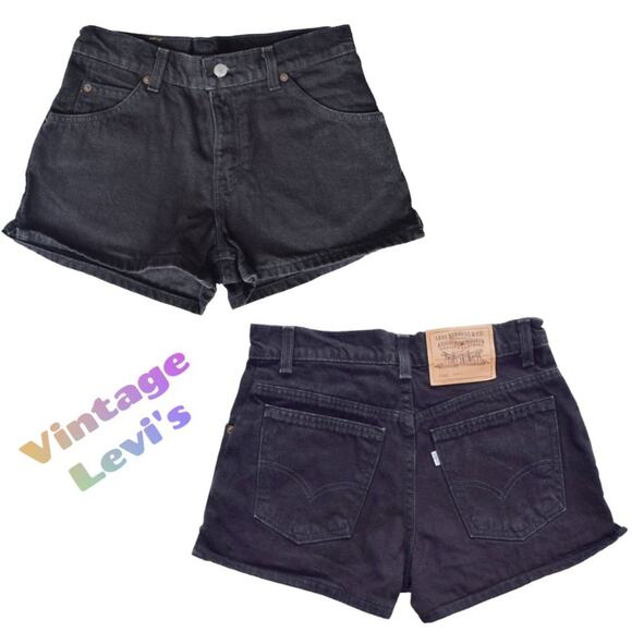 Vintage 90s Levi's High Waisted Denim Jean Shorts Black - Picture 1 of 10